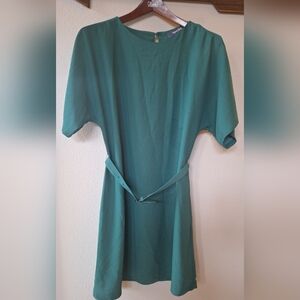 Modcloth Womens Short Sleeve Shift Dress Belted Knee-length Green Size XS